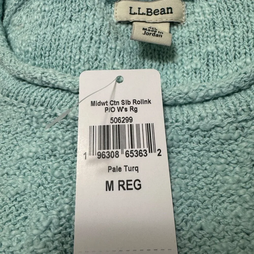 L.L.Bean Sweater Women’s M Medium Turquoise Rollneck Midweight Cotton Slub NWT - Picture 4 of 8